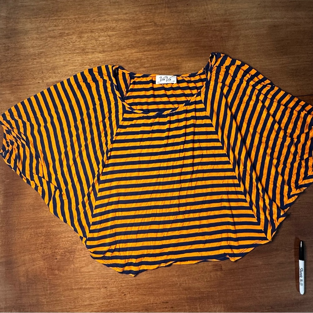 Vava by Joy Han Navy and Orange Striped Top